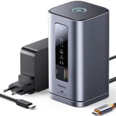 BASEUS Hub priključna stanica 11u1 USB-C HDMI DP USB-A USB-C RJ45 PD Mini Jack 3,5 mm EU punjač - siva