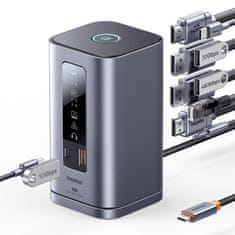 BASEUS Hub priključna stanica 11u1 USB-C HDMI DP USB-A USB-C RJ45 PD Mini Jack 3,5 mm EU punjač - siva