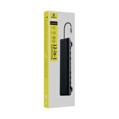 BASEUS Hub priključna stanica 12-u-1 USB-C HDMI DisplayPort USB-A SD/microSD RJ45 PD - siva