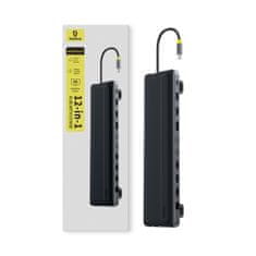BASEUS Hub priključna stanica 12-u-1 USB-C HDMI DisplayPort USB-A SD/microSD RJ45 PD - siva
