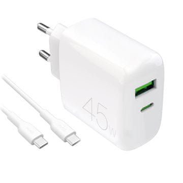 Puro USB-C USB-A PD zidni punjač s 45W USB-C kabelom - bijeli