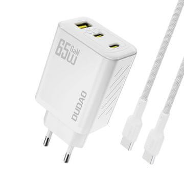 DUDAO GaN zidni punjač s USB-C kabelom 1m 65W - bijeli