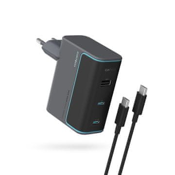 USB-C USB-A zidni punjač s USB-C GaN kabelom 100 W - sivi