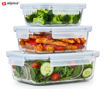 Alpina komplet posuda za pohranu namirnica i hrane, 3x posuda, 1050 / 640 / 370 ml, borosilikatno staklo