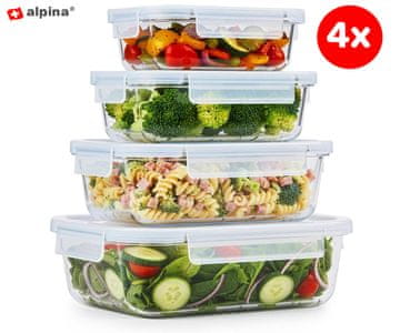 Alpina komplet posuda za pohranu namirnica i hrane, 4x posuda, 1520 / 1050 / 640 / 370 ml, borosilikatno staklo