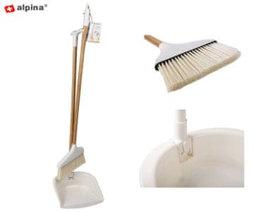 Alpina komplet / set za čišćenje, 2 kom, metla, lopatica za smeće, smeđa/bijela