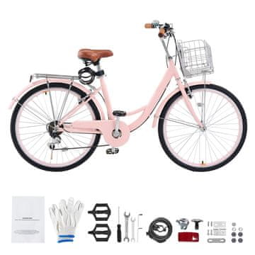 VEVOR Bicikl Cruiser 7-brzina 1650x590x1085 mm Roza