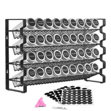 VEVOR Organizator začina 4 razine s 36 praznih staklenki za začine, 463x118x282 mm, za pohranu