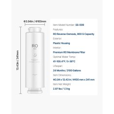 VEVOR Patrona za filter vode s reverznom osmozom SS-009 100x341 mm Bijela