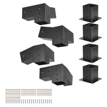 VEVOR Set nosača pergole 3-smjerni kosi za drvene grede 92x92 mm crni 8 komada