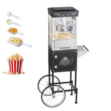 VEVOR Stroj za kokice s kolica, kotao 0.2 kg, 800W, crni