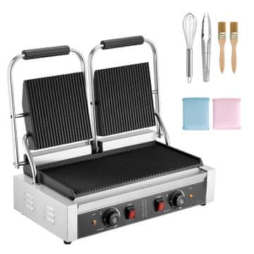 VEVOR Električni dvostruki toster za sendviče Panini Grill 48x23 cm, nehrđajući čelik