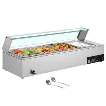 VEVOR Električni grijač hrane za 4 posude, pultni buffet bain-marie, 1185x365x385 mm, nehrđajući čelik