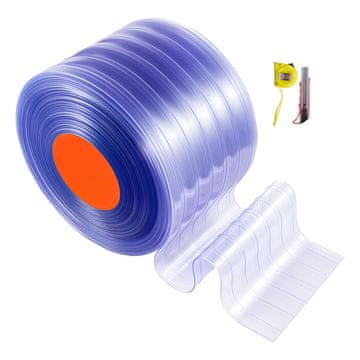 VEVOR PVC zavjesa s rebrastim trakama, rola 45.7x0.3 m, prozirna