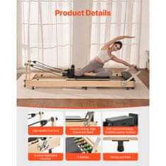 VEVOR Pilates reformer sklopivi s kutijom za sjedenje 2380x680x570 mm drveni