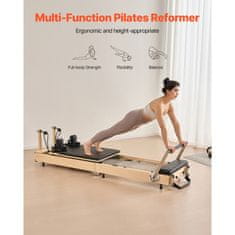 VEVOR Pilates reformer sklopivi s kutijom za sjedenje 2380x680x570 mm drveni