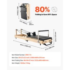 VEVOR Pilates reformer sklopivi s kutijom za sjedenje 2380x680x570 mm drveni