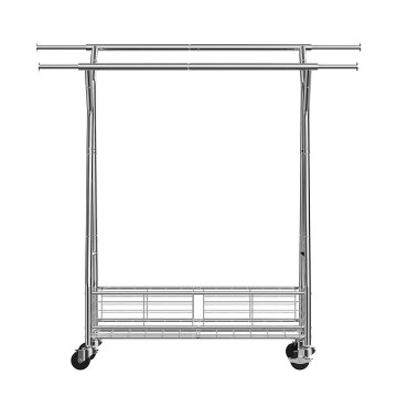 VEVOR Stalak za odjeću s 2 šipke za vješanje i košarom za pohranu 107-166x63.5x177 cm Crni