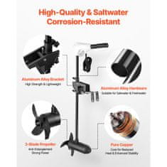VEVOR Električni vanbrodski trolling motor 12V, potisak 25 kg, 8 brzina, osovina 76.2 cm