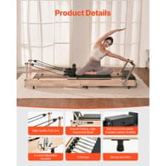 VEVOR Pilates reformer sklopivi drveni uređaj za vježbanje Pilatesa 2380x680x570 mm