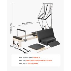 VEVOR Pilates reformer F6001S-B 2450x760x2010 mm za trening snage