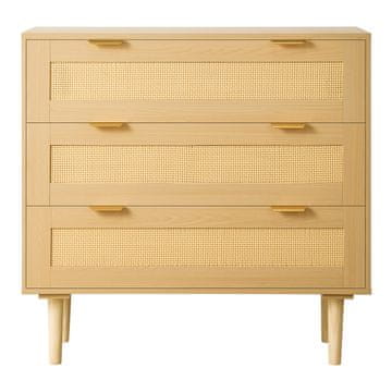 VEVOR Komoda s 3 ladice, ratan, 80x35x77 cm, prirodno drvo