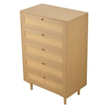 VEVOR Komoda s 5 ladicama, ratan, 70.2x40x106.5 cm, prirodno drvo