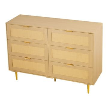 VEVOR Komoda s 6 ladicama, ratan, 120x39.5x85.4 cm, prirodno drvo