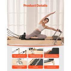 VEVOR Pilates reformer sprava 2380x735x925 mm drvena kućna teretana smeđa