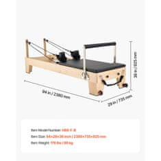 VEVOR Pilates reformer sprava 2380x735x925 mm drvena kućna teretana smeđa