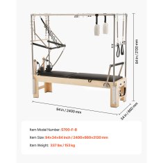 VEVOR Pilates reformer S700-F-B 2400x860x2130 mm drveni