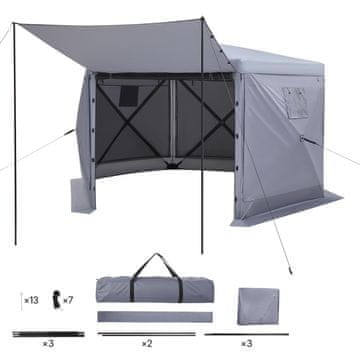 VEVOR Šator s mrežom za sjenilo 3.6x3.6x2.2 m Sivi