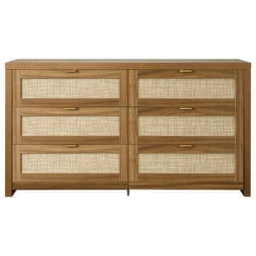 VEVOR Komoda s 6 ladicama, dvostruka komoda, 144.5x45x79.5 cm, orah