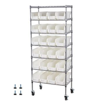 VEVOR Polica za spremnike 7 razina 600x350x1490 mm 24 spremnika Čelik Pokretna
