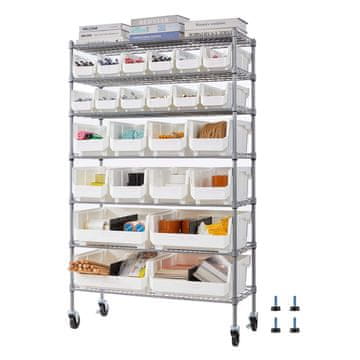 VEVOR Polica za spremnike 7 razina 355x900x1490 mm 24 spremnika na kotačićima