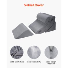 VEVOR Set klinastog jastuka, podesivi ortopedski klin za krevet 56x74x23.5 cm, sivi