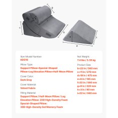 VEVOR Set klinastog jastuka, podesivi ortopedski klin za krevet 56x74x23.5 cm, sivi