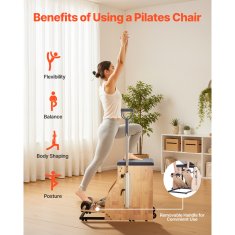 VEVOR Pilates stolica Split-pedal stabilnost combo s ručkama 84x54x73 cm od gumenog drveta