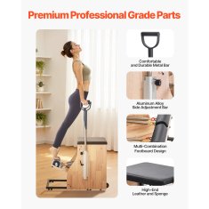 VEVOR Pilates stolica Split-pedal stabilnost combo s ručkama 84x54x73 cm od gumenog drveta