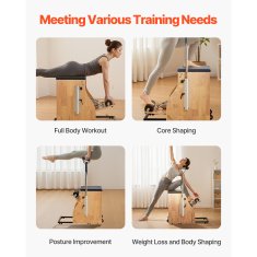 VEVOR Pilates stolica Split-pedal stabilnost combo s ručkama 84x54x73 cm od gumenog drveta