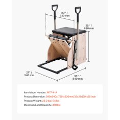 VEVOR Pilates stolica Split-pedal stabilnost combo s ručkama 84x54x73 cm od gumenog drveta