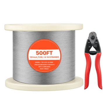 VEVOR Čelično uže 3.2 mm x 152 m, nosivost 798 kg, srebrne boje