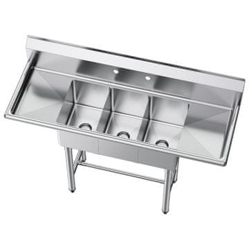 VEVOR Sudoper s 3 pregrade, 254x356x254 mm, nehrđajući čelik, komercijalni