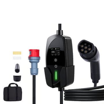 VEVOR Prijenosni EV punjač Tip 2, 3-fazni, 8 m, 11 kW, 16A, podesivi, LCD zaslon
