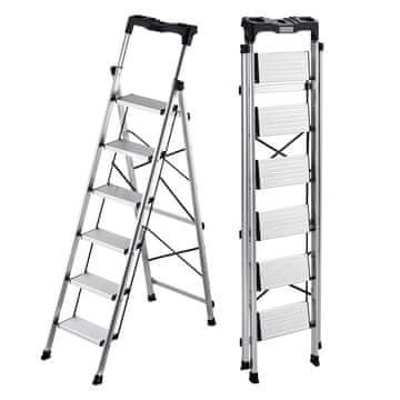 VEVOR Preklopna ljestve 6 stepenica 48x96.5x171.5 cm Srebrna