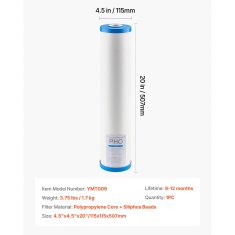 VEVOR Zamjenska patrone za vodeni filter 11x51 cm, inhibitor kamenca, za cijelu kuću