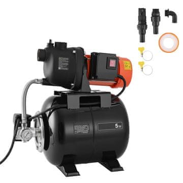 VEVOR Pumpa za plitki bunar 1.1 KS s tlačnim spremnikom 19 L 5000 LPH plastična automatska