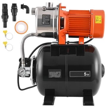 VEVOR Pumpa za plitki bunar 1.6 KS s tlačnim spremnikom 19 L, 6000 L/h, nehrđajući čelik