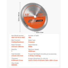 VEVOR Kružna pila list 305x305x3 mm 100 zubi rezanje aluminija metal