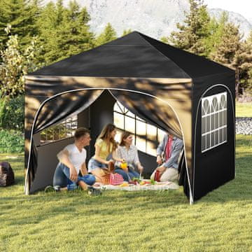 Costway Sklopivi šator 3x3m crni s 4 uklonjive stranice